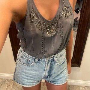 A&F Slightly damaged gray beaded top